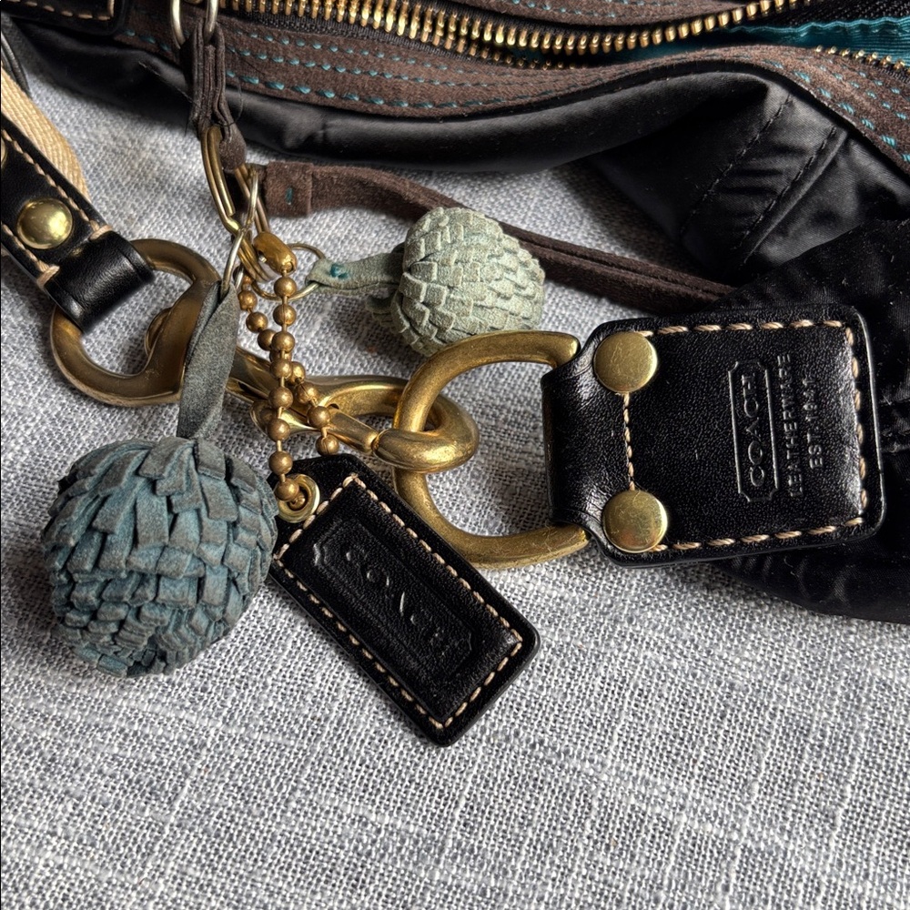 Coach Hampton Soho Black Satin Hobo Shoulder Bag, Teal Lining preowned - Picture 8 of 17